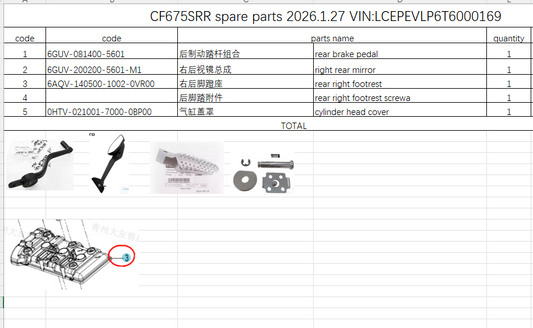 Rear brake pedal/Right rear mirror and others in the list suit CF675SRR