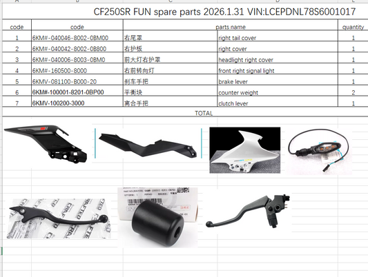 Right tail Cover/Right Cover and others in the list suit CF250SR FUN