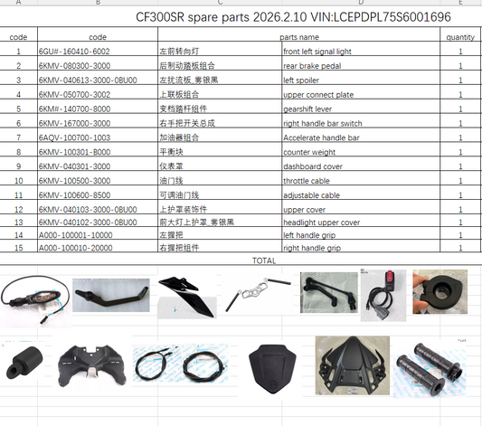 Front left signal light/rear brake pedal and others in the list suit CF300SR