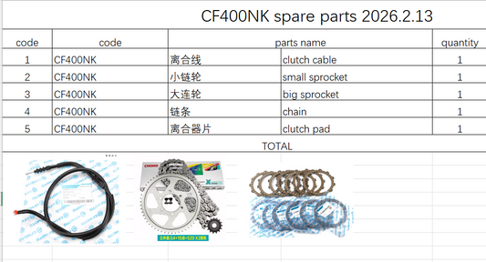 Clutch Cable/Big and Small sprocket/chian and clutch pad suit CF400NK