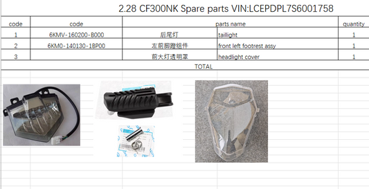 Taillight/front left footrest assy/headlight cover suit CF300NK/CF250NK