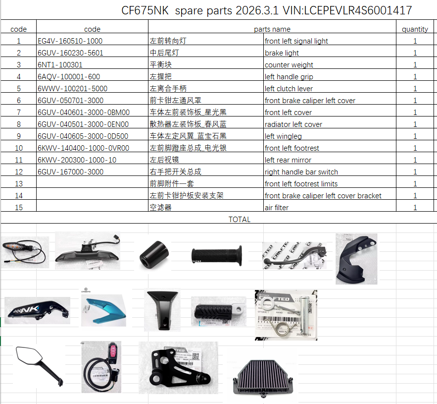 Front left signal light/brake light and others in the list suit CF675NK