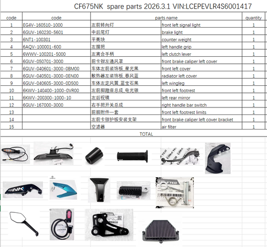 Front left signal light/brake light and others in the list suit CF675NK