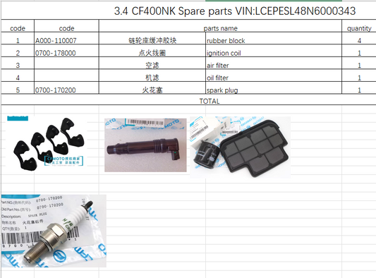 Ignition Coil/Air Filter/Oil Filter/Spark Plug suit CF400NK