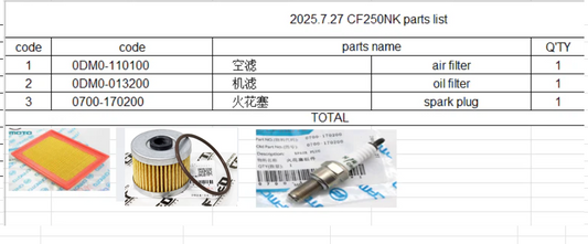 Air filter/Oil filter/Spark plug suit CF250CLX/CF300NK/CF250NK/CF250SR/CF300SR