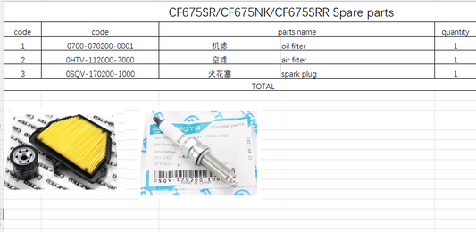 Oil Filter/Air Filter/Spark Plug suit CF675SR/CF675SRR/CF675NK