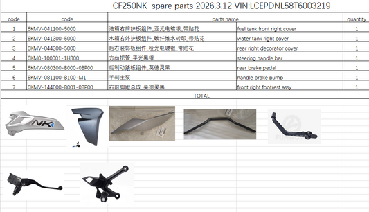 Right Fuel Tank cover and others in the list suit CF250NK