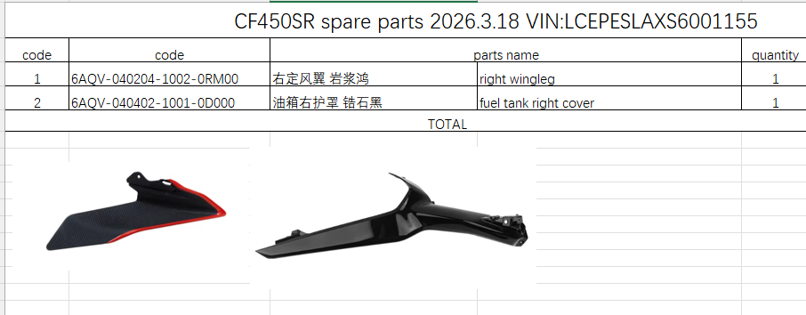 Right wingleg/fuel tank right cover suit CF450SR Code is 6AQV-040204-1002-0RM00/6AQV-040402-1001-0D000