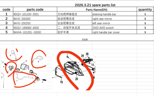 Steering handle bar/Rear MIrrors and others in the list suit CFORCE 520