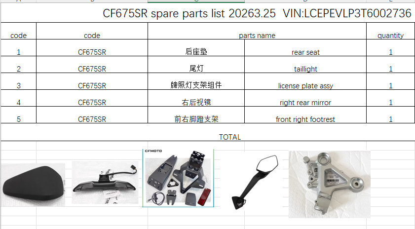 Rear seat/Brake Light and others in the list suit CF675SR/CF675SRR