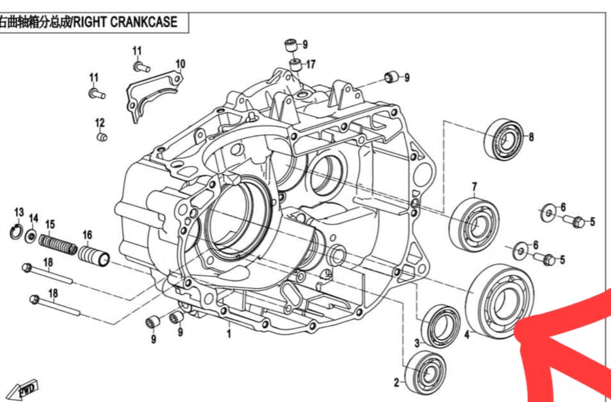 Bearing suit Crankcase of CF250NK  code is 30499-03001