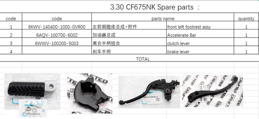 Front left footrest assy and others in the list suit CF675NK