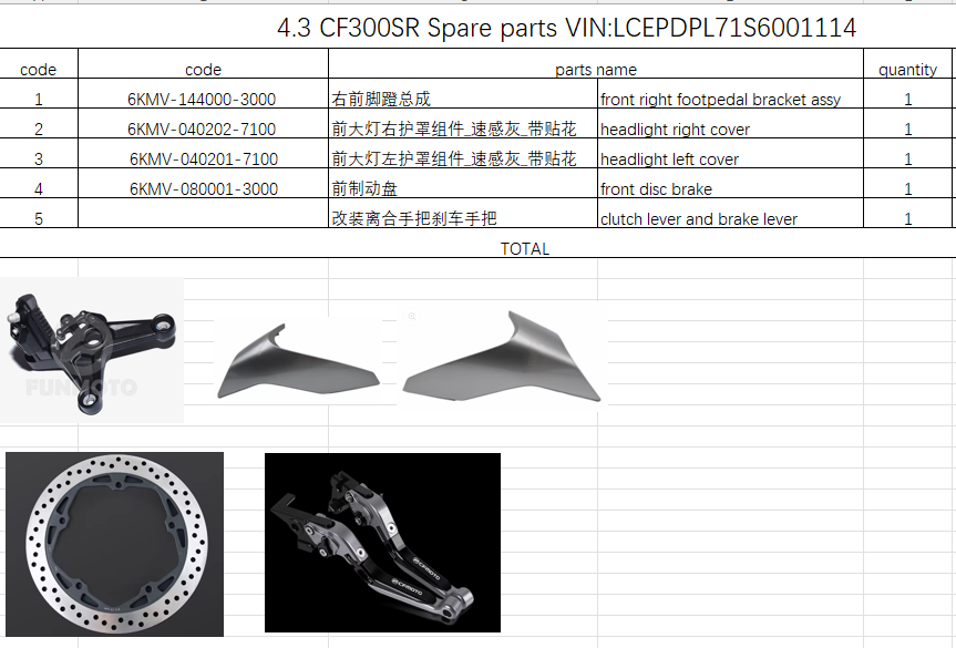 Front right footpedal bracket assy and others in the list suit CF300SR