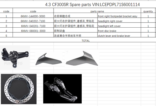 Front right footpedal bracket assy and others in the list suit CF300SR
