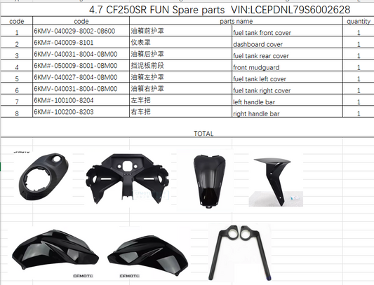 Fuel Tank Covers and others in the list suit CF250SR FUN