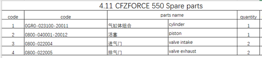 Cylinder/piston/intake valve/exhaust valve suit CFZ5/CForce CF550