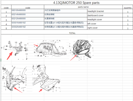 Headlight Cover and others in the list suit QJMOTOR SRK250