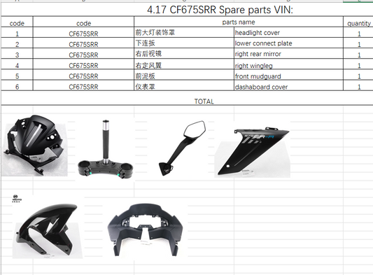 Headlight Cover and others in the list suit CF675SRR