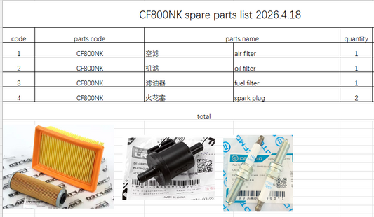 Air Filter/Oil Filter/Fuel Filter and 2pcs Spark Plug suit CF800NK