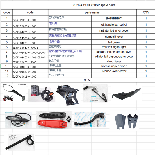 Left Rear Mirror and others in the list suit CF450SR