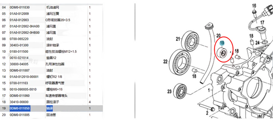 Bearing suit CF250NK/CF250SR code is 0DM0-011050