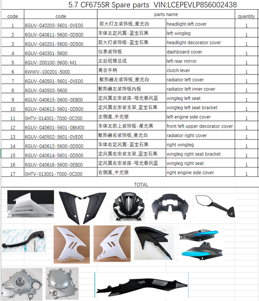 Radiator left cover and others in the list suit CF675SR