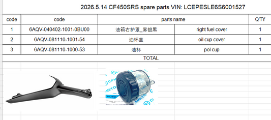 Right fuel tank cover and oil cup and cover suit CF450SRS