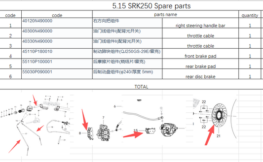 Right Steering handle bar and others in the list suti SRK250