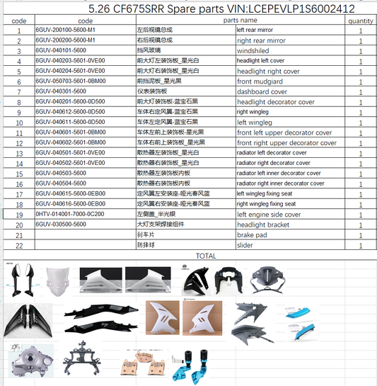 Rear Mirrors and others in the list suit CF675SRR
