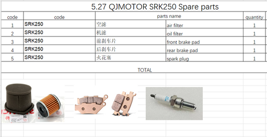 Ail Filter/Oil Filter/Brake pad and Spark Plug suit QJMOTOR SRK250