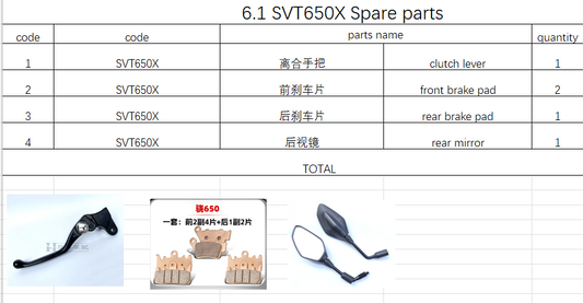 Clutch Lever/Brake pad and rear mirror suit QJMOTOR SVT 650X