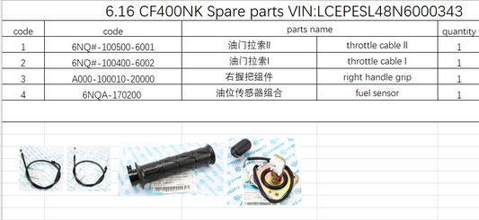 Throttle Cables/right handle grip and fuel sensor suit CF400NK