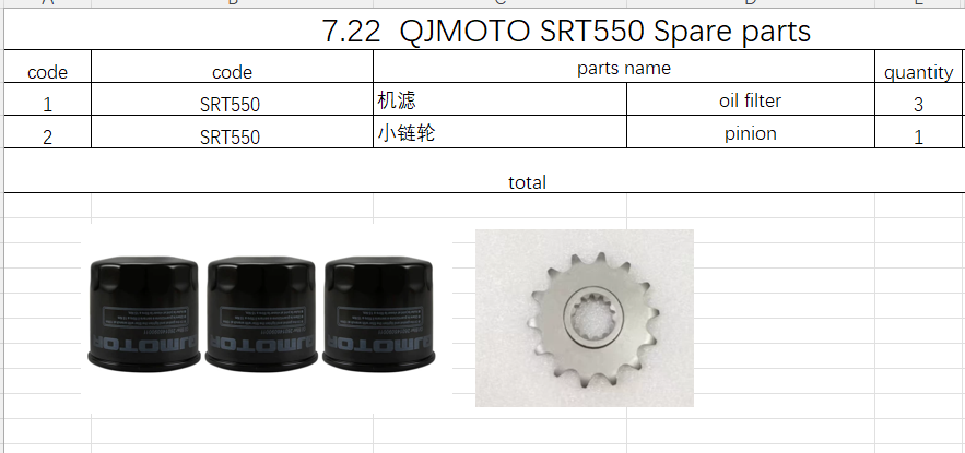 3pcs Oil Filter and 1pcs Pinion suit SRT550/QJMOTO