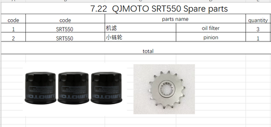 3pcs Oil Filter and 1pcs Pinion suit SRT550/QJMOTO