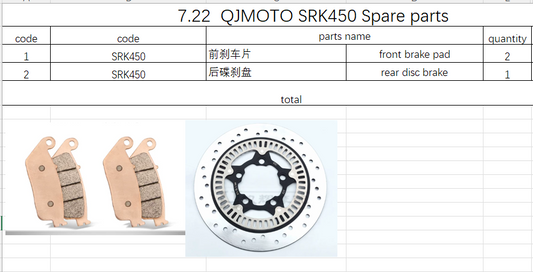 4pcs Front Brake Pad and 1pcs Rear Disc Brake suit SRK450