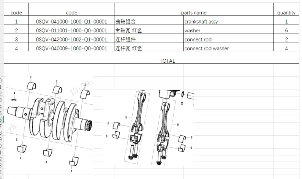 Crankshaft assy/washer/connect rod and washer /full set engine gaskets suit CF450NK/CF450SR/CF450SRS