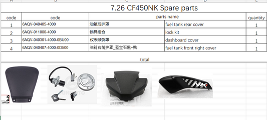 Fuel Tank Rear Cover/Lock Kit/dashboard cover/fuel tank front right cover suit CF450NK