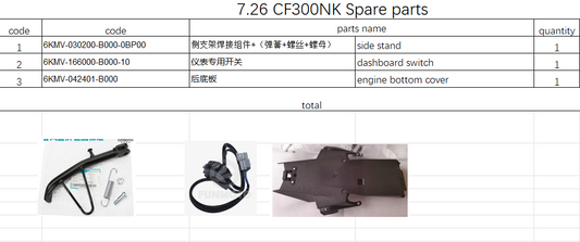 Side Stand/Dashboard Switch/engine bottom cover suit CF300NK