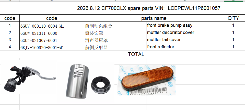 Front brake pump assy and others in the list suit CF700CLX
