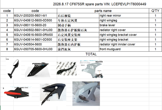 Right rear mirror/right wingleg and others in the list suit CF675SRR