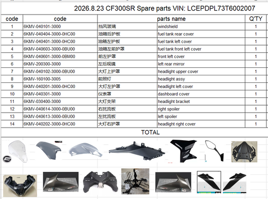 Windshield/fuel tank cover and others in the list suit CF300SR