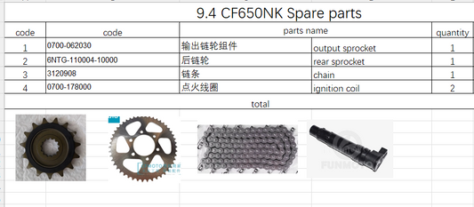 Chain/Output sprocket and Rear Sprocket/ignition coil suit CF650NK 6NTG-110004-10000