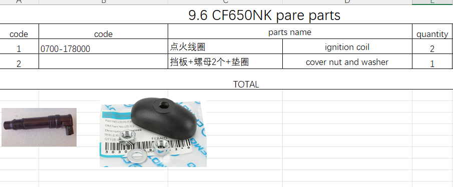 2pcs Ignition Coil and 1 set Chain cover nut and washer suit CF650NK A000-060201-0BB0
