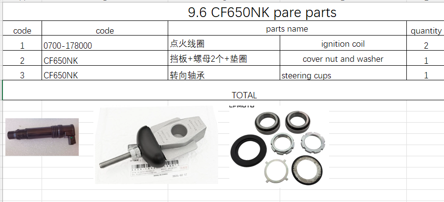 2pcs Ignition Coil and 1 set Chain cover nut and washer/steering cups suit CF650NK A000-060201-0BB0