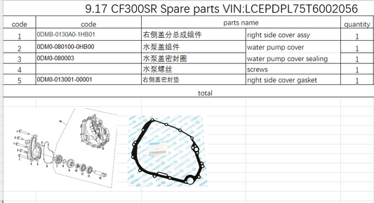 Right side cover assy/water pump cover/Sealing/screws/gasket suit CF300SR
