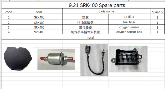 Air Filter/Fuel Filter/Oxygen Sensor/box suit SRK400 Code is 280586030000