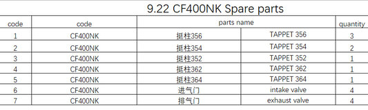 Intake Valves/exhaust valves and Tappet suit CF400NK 0MQ0-022001/0MQ0-022002