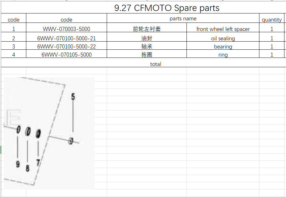 Front wheel left spacer/Oil Sealing/Bearing/ring suit CF675SR Code is 6WWV-070003-5000
