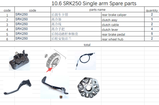 Rear Brake Caliper/clutch and others in the list suit SRK250 Single arm model code is 209025150060