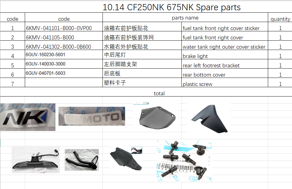 Brake Light/stickers and all others in the list suit CF675NK 250NK 6GUV-040701-5603